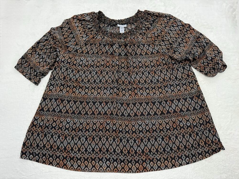 Catherines Black Orange Off-Shoulder Quarter Sleeve Plus Size Blouse 3XL(26-28W)